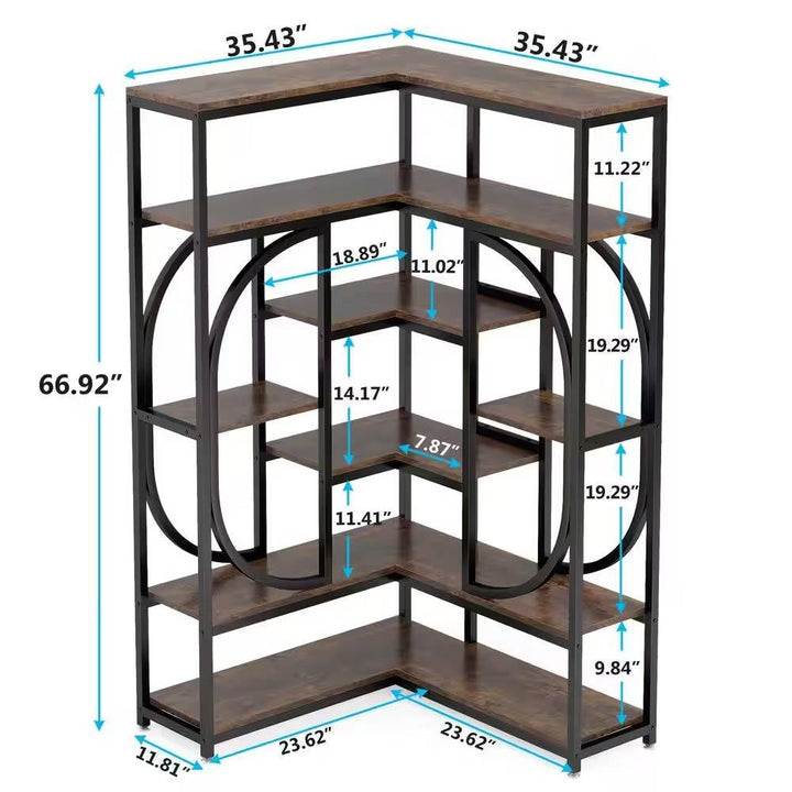 67-inch-Tall Modern Industrial Metal Wood Corner Bookcase