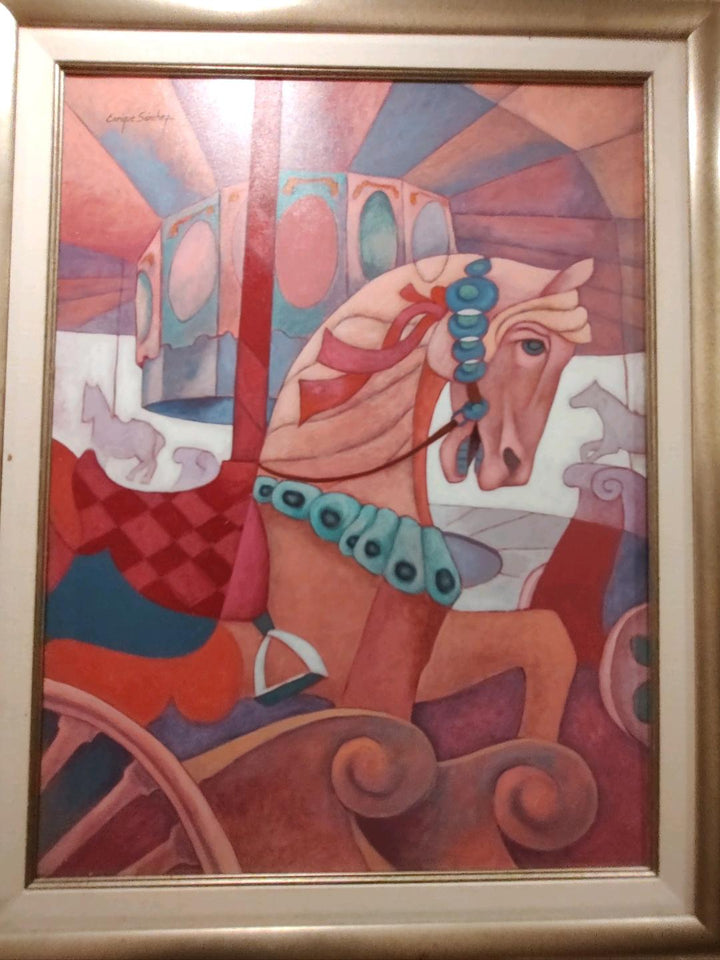 Enrique Sanchez Painting Front of a Carousel Horse