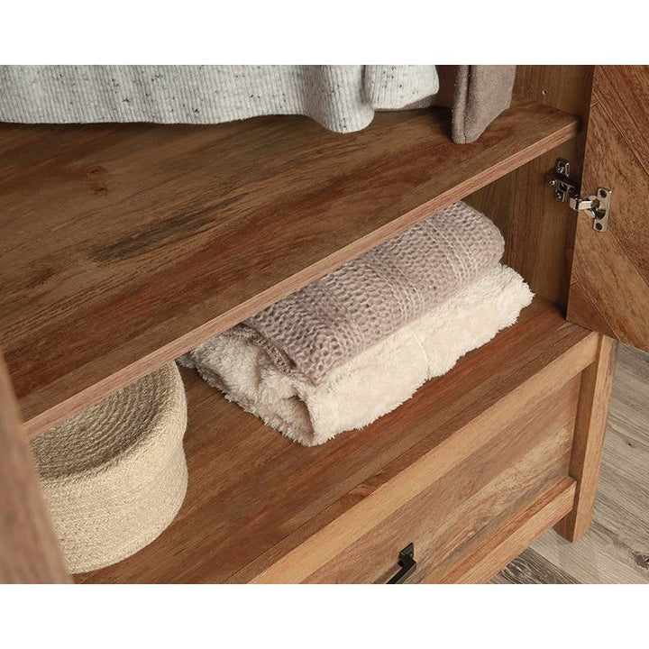 Farmhouse Rustic Herringbone 1 Drawer Garment Rod Wardrobe Armoire