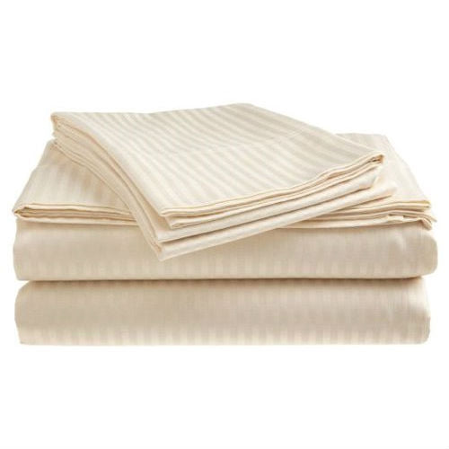 Full Size Dobby Stripe Sateen Sheet Set in Beige Microfiber