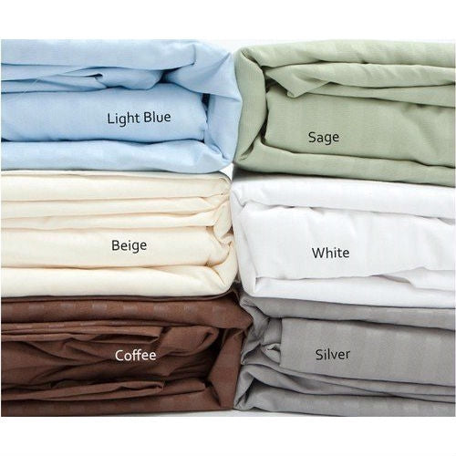 Full Size Dobby Stripe Sateen Sheet Set in Beige Microfiber