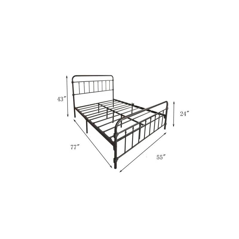 Full Size Farmhouse Black Metal Bed Frame with Rounded Headboard Footboard