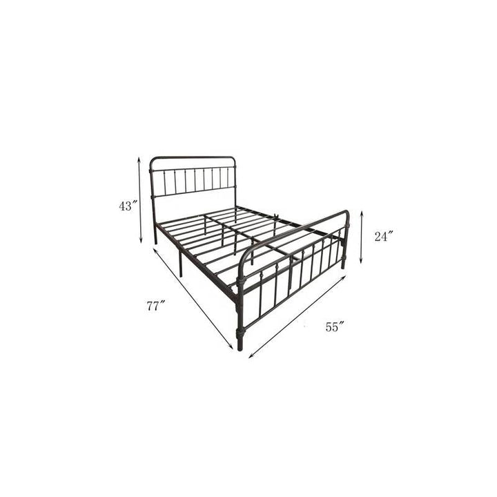 Full Size Farmhouse Black Metal Bed Frame with Rounded Headboard Footboard
