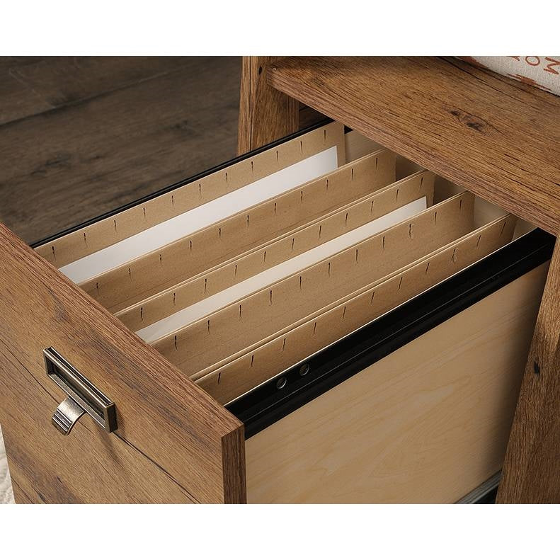 Farmhouse Rustic Oak Executive Desk w/ Filing Cabinets Storage