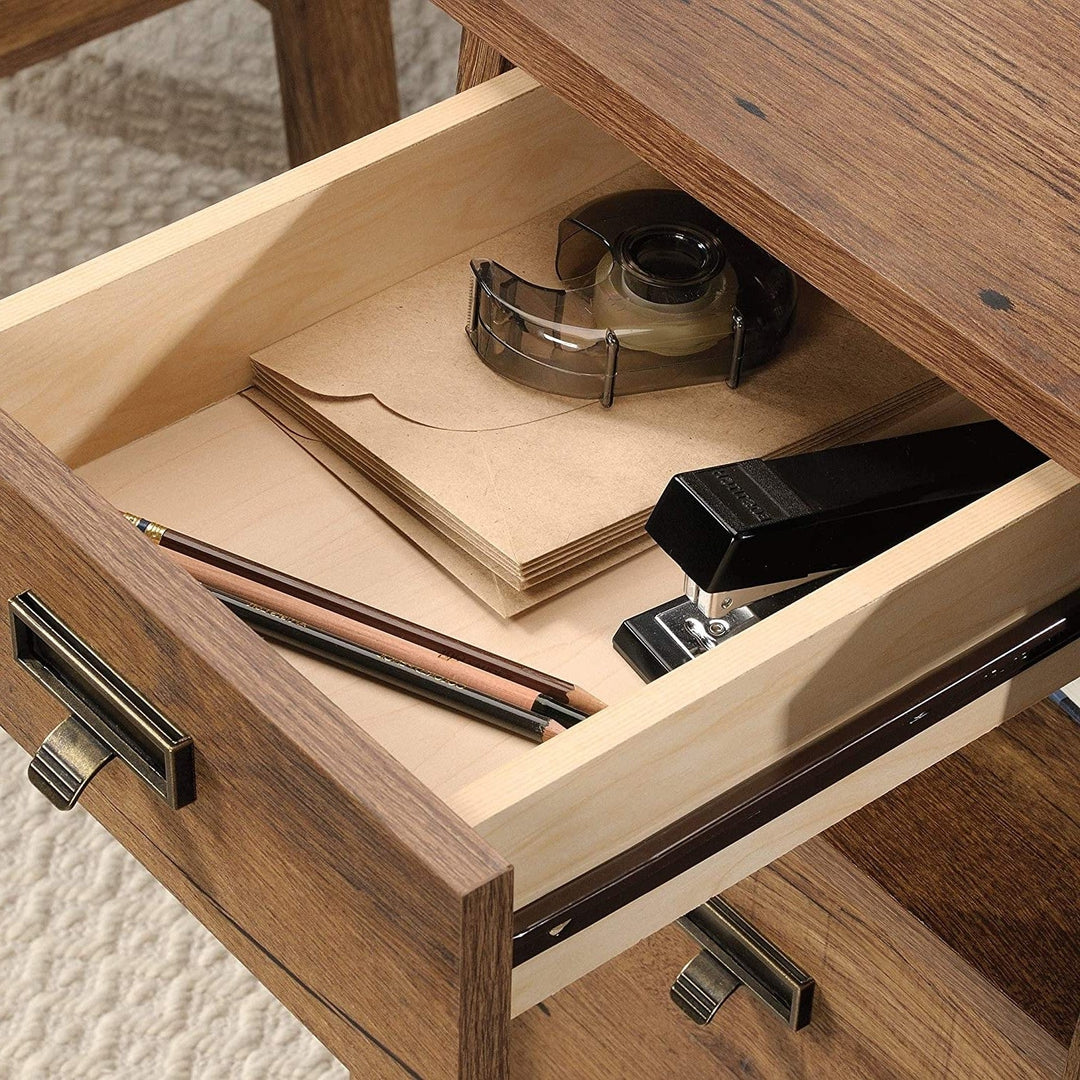 Farmhouse Rustic Oak Executive Desk w/ Filing Cabinets Storage