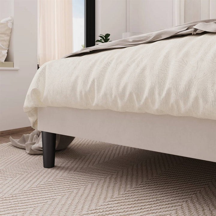 Full Size White Velvet Upholstered Platform Bed Frame with Wingback Headboard