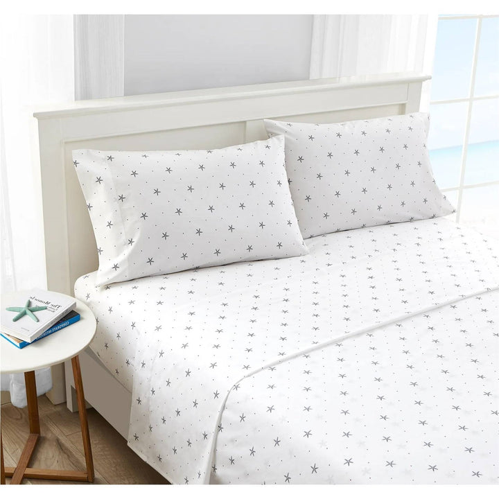 Full Size Coastal Beach Starfish White Navy Red 100-Percent Cotton Sheet Set
