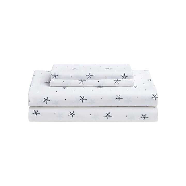 Full Size Coastal Beach Starfish White Navy Red 100-Percent Cotton Sheet Set