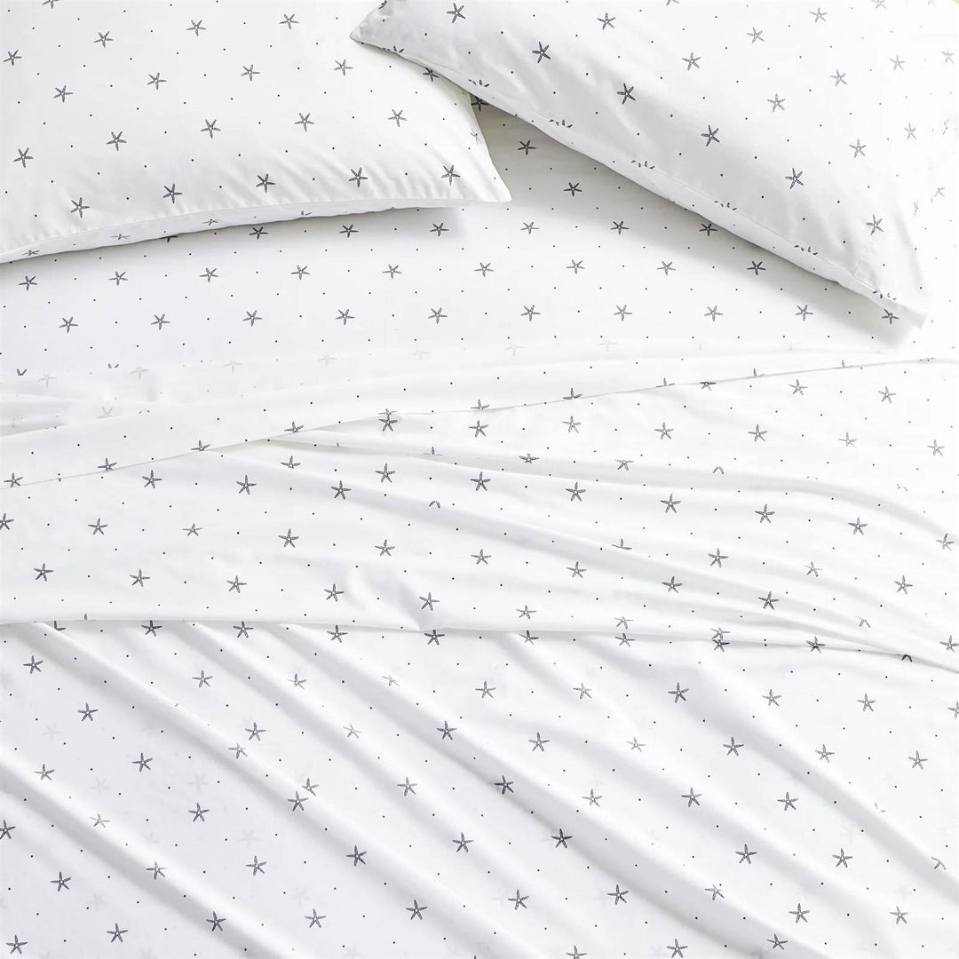 Full Size Coastal Beach Starfish White Navy Red 100-Percent Cotton Sheet Set
