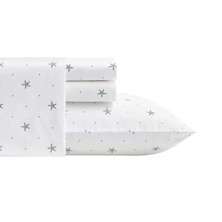 Full Size Coastal Beach Starfish White Navy Red 100-Percent Cotton Sheet Set