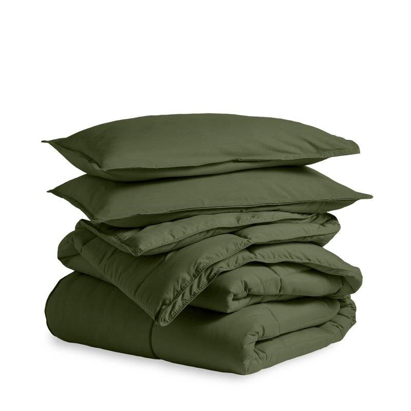 Full/Double Size Super Soft Down Alternative Comforter Set in Olive Green
