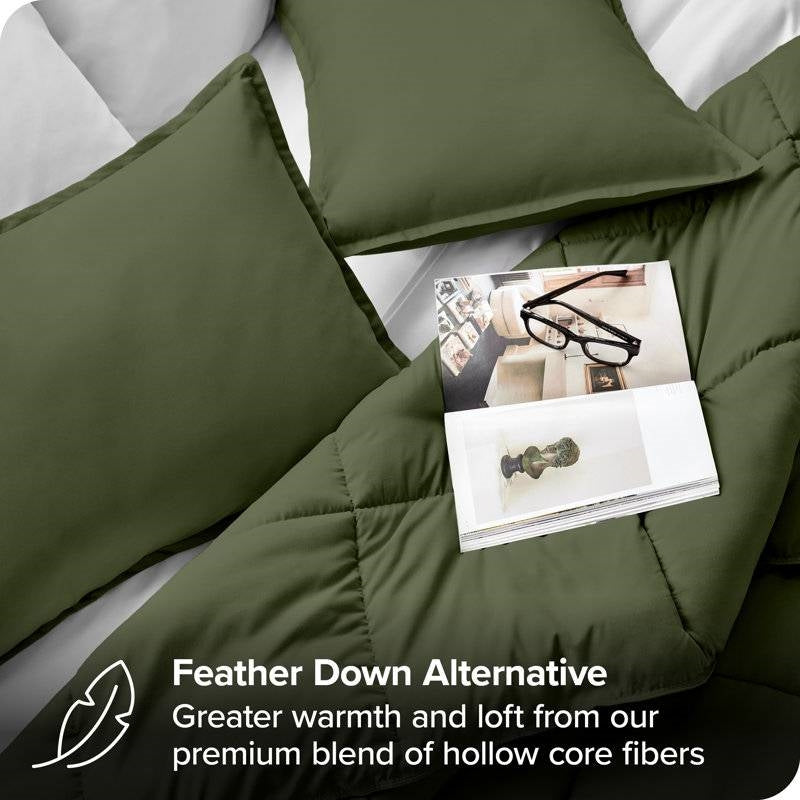 Full/Double Size Super Soft Down Alternative Comforter Set in Olive Green