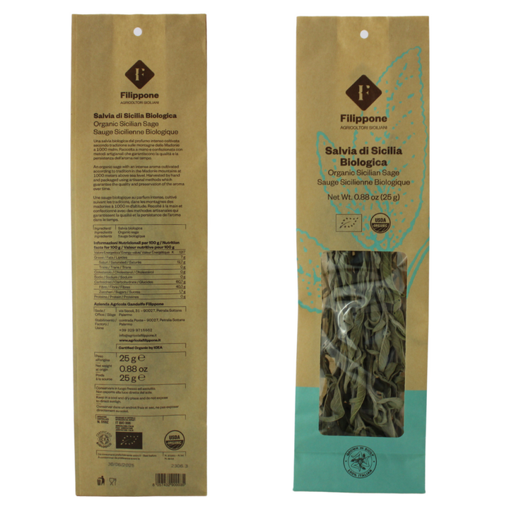 Filippone, Organic Dried Sage leaves, Italian Dried Sage Bunch, 0.88 oz. (25g)