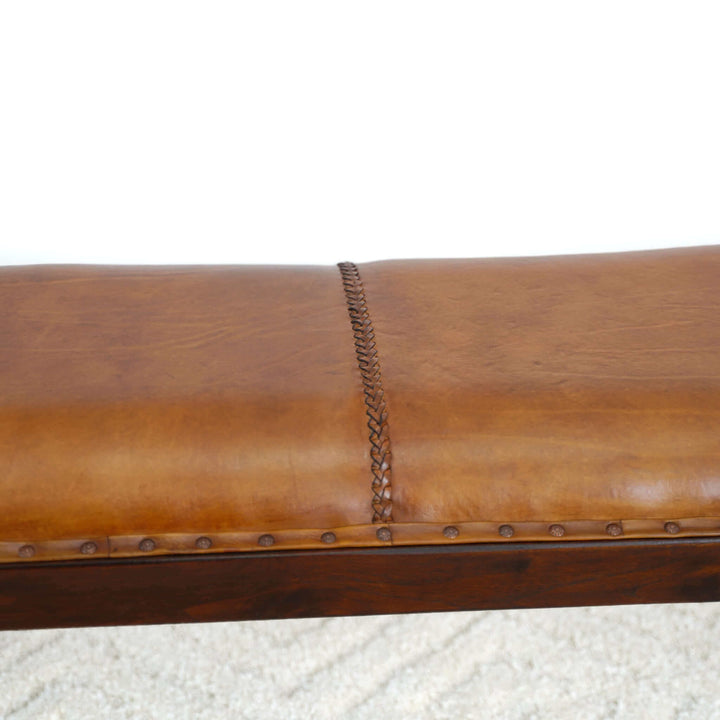 Chad Mid Century Modern Tan Leather Bench Zoomed Middle