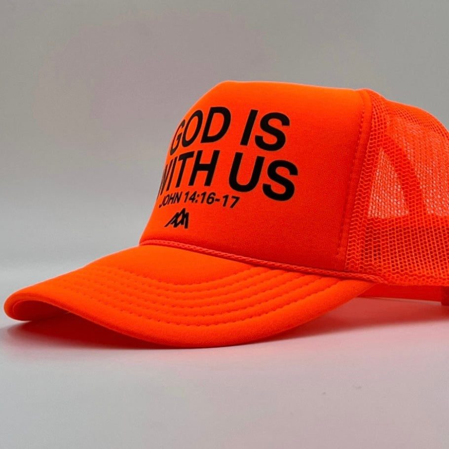 God is With Us Foam Trucker Hat - Neon Orange