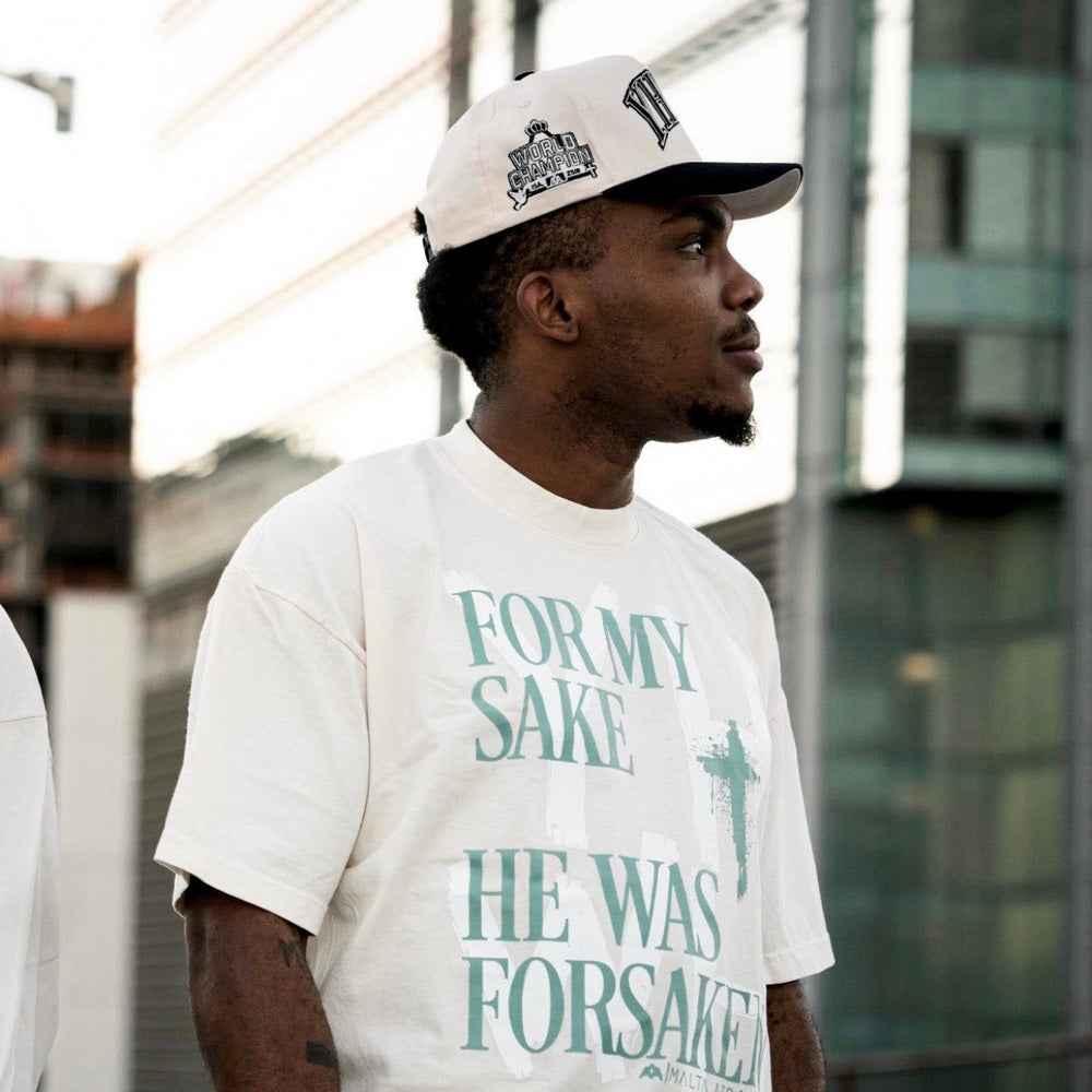 ‘YHWH’ Structured Snapback Hat - Cream/Black