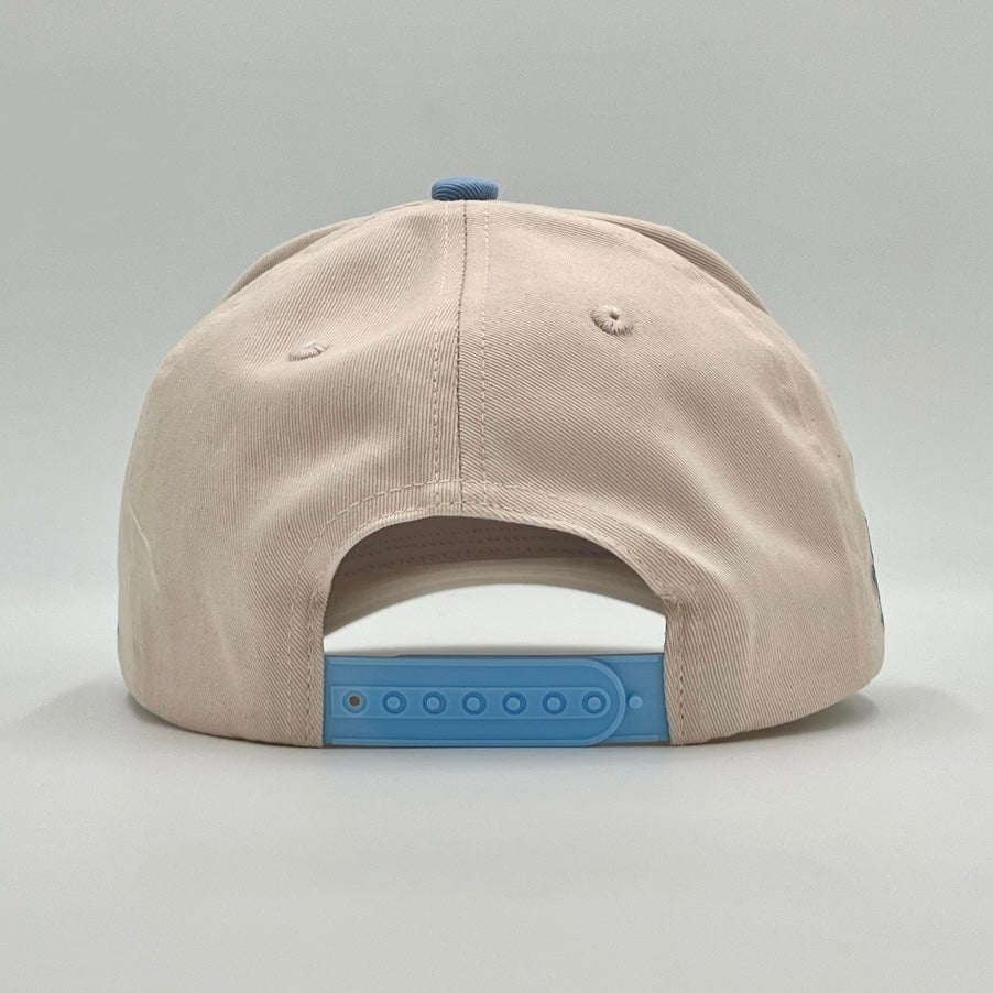 ‘YHWH’ Structured Snapback Hat - Cream/Baby Blue