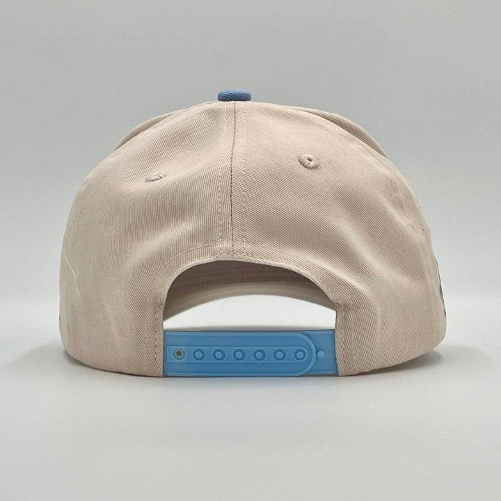 ‘YHWH’ Structured Snapback Hat - Cream/Baby Blue