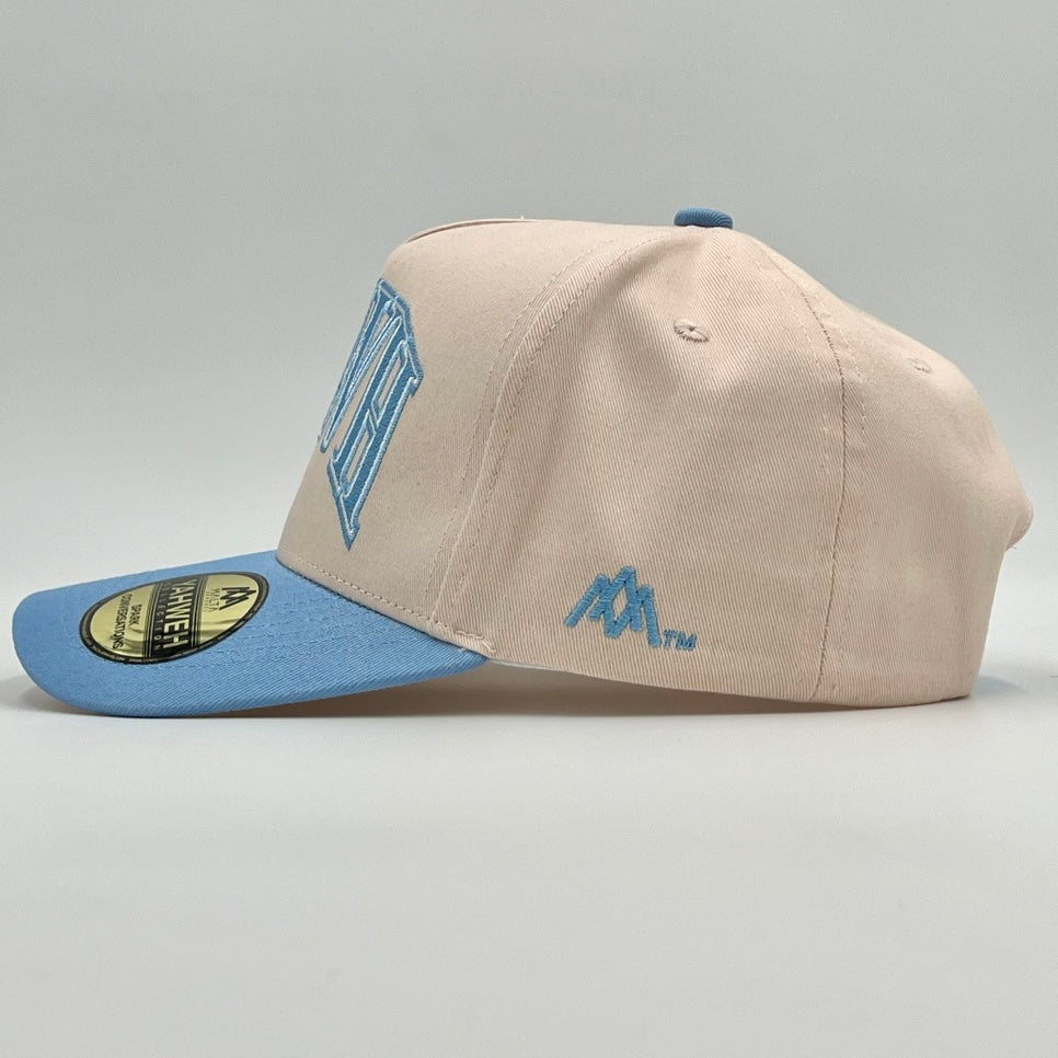 ‘YHWH’ Structured Snapback Hat - Cream/Baby Blue