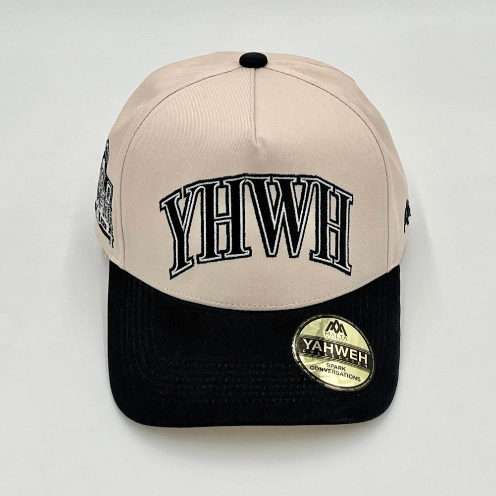 ‘YHWH’ Structured Snapback Hat - Cream/Black