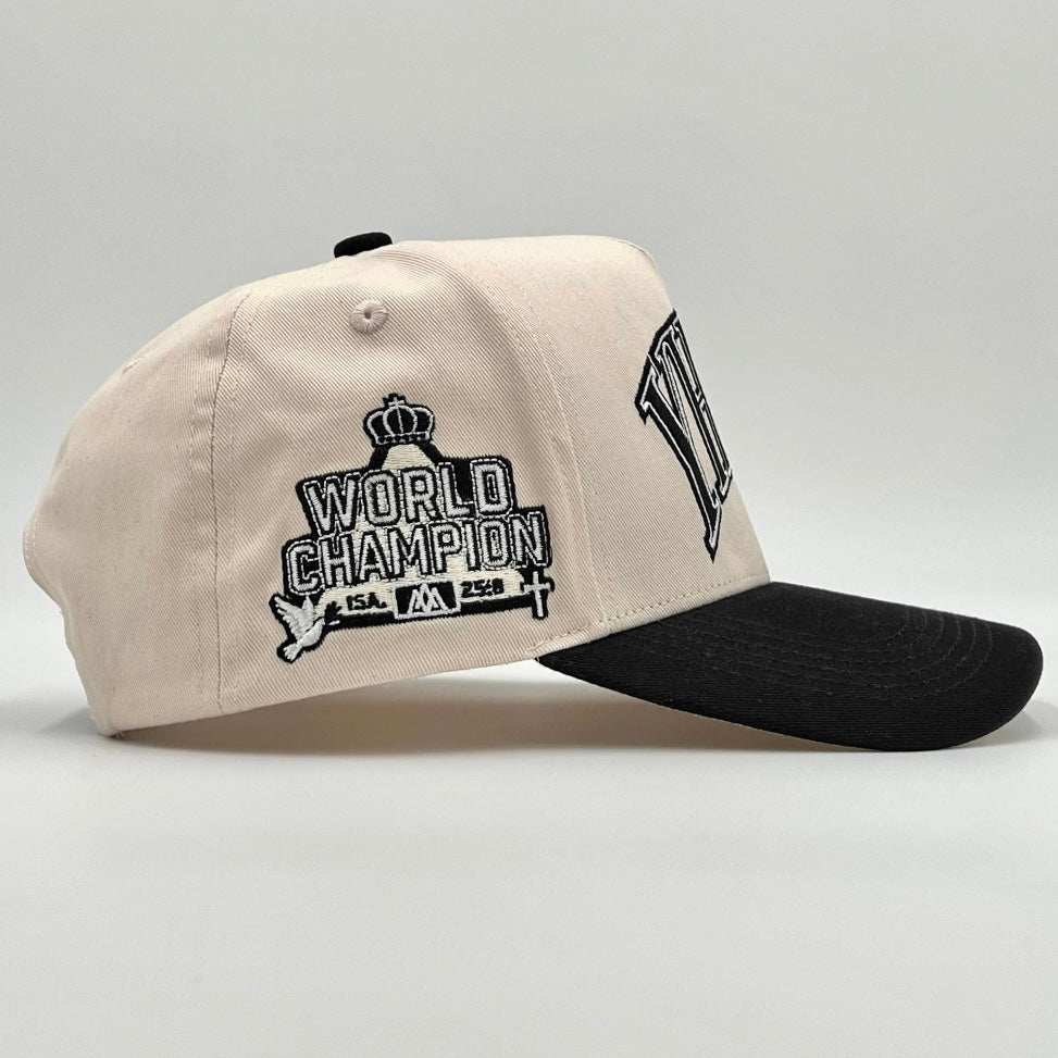 ‘YHWH’ Structured Snapback Hat - Cream/Black