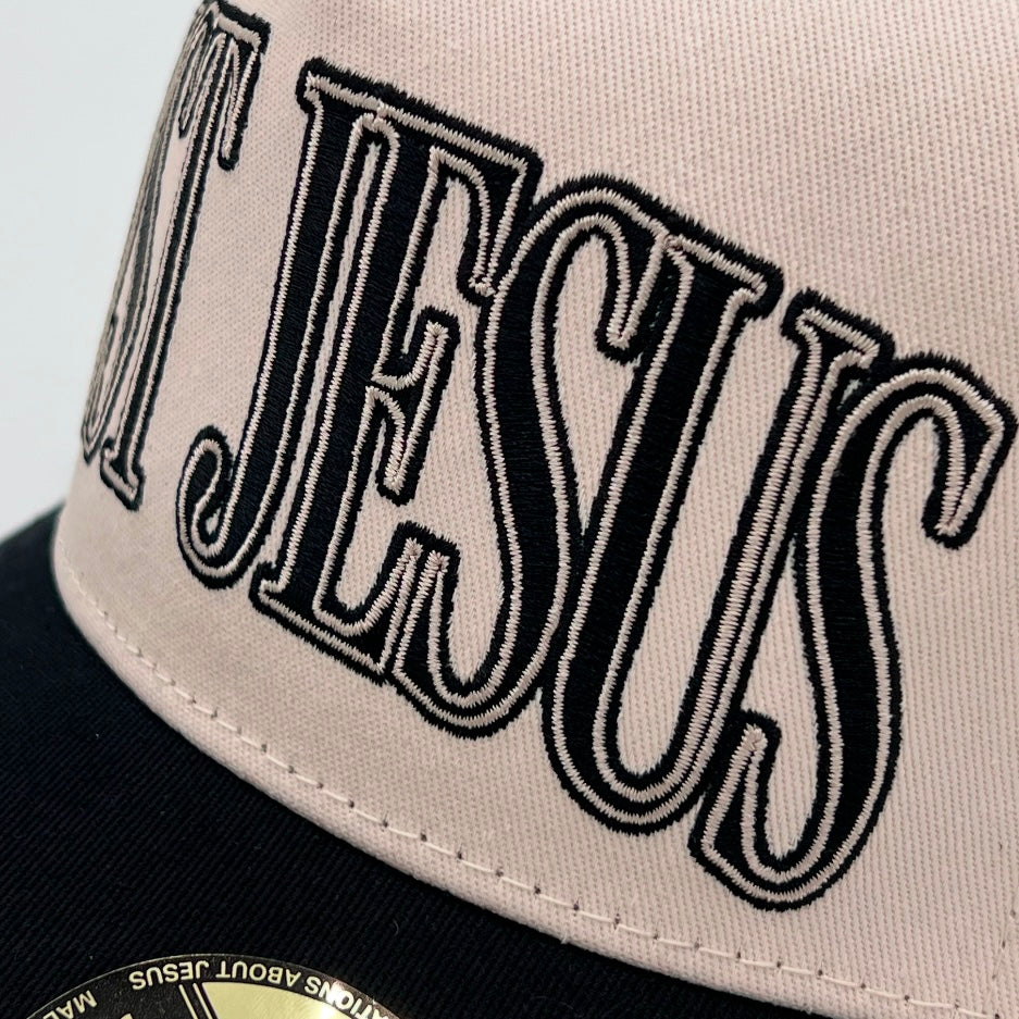 ‘JUST JESUS’ Premium Snapback Hat - Cream/Black