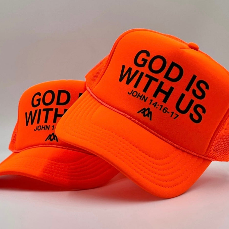 God is With Us Foam Trucker Hat - Neon Orange