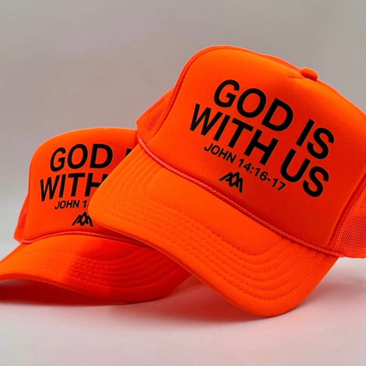 God is With Us Foam Trucker Hat - Neon Orange
