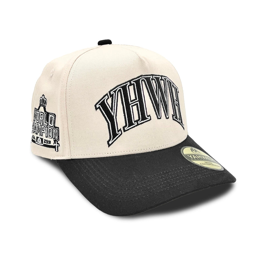 ‘YHWH’ Structured Snapback Hat - Cream/Black