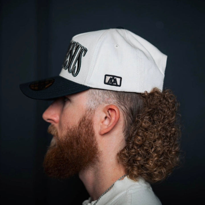 ‘JUST JESUS’ Premium Snapback Hat - Cream/Black
