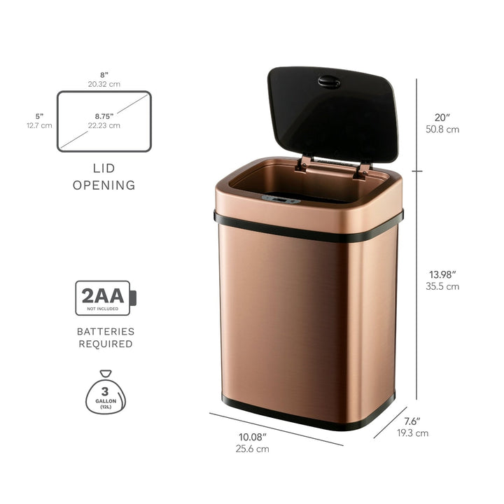 3-Gallon Motion Sensor Touchless Stainless-Steel Trash Can in Copper Gold Finish