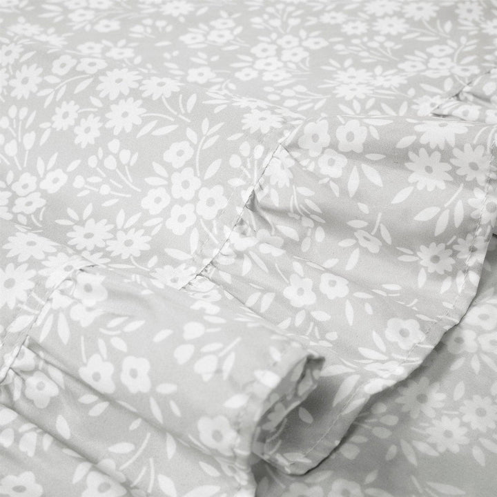 Queen Size Grey Ruffle Floral Polyester 6 Piece Sheet Set