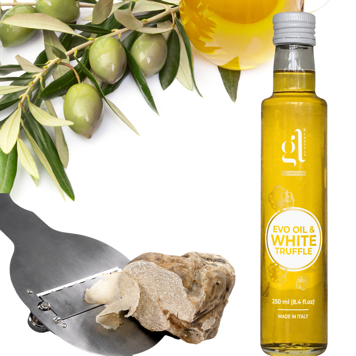 GL Truffle Gourmet, Extra Virgin Olive Oil and White Truffle with Truffle Slices (8.5 Fl oz.) 250 ml