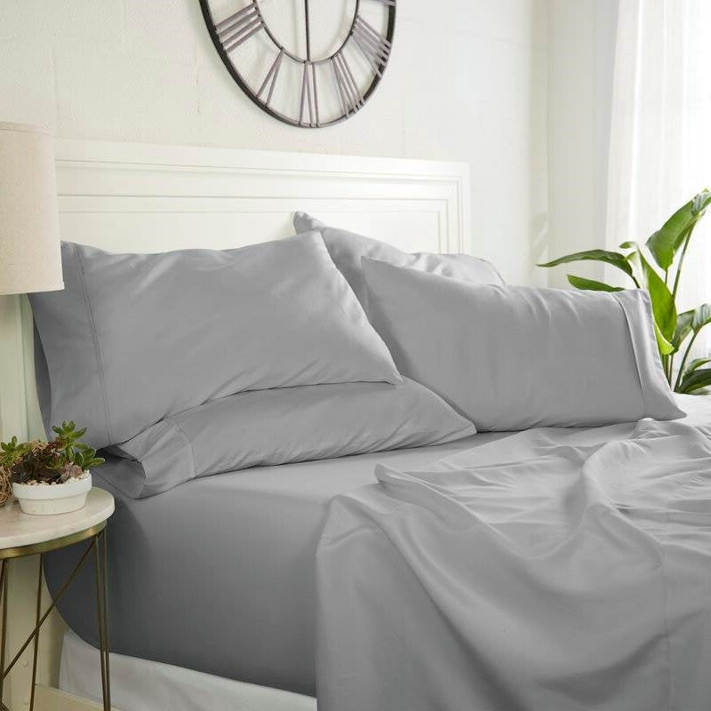 King Size Grey 6 Piece Wrinkle Resistant Microfiber Polyester Sheet Set