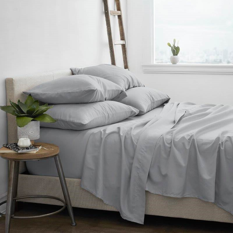 King Size Grey 6 Piece Wrinkle Resistant Microfiber Polyester Sheet Set