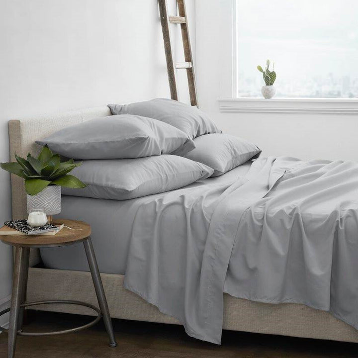 King Size Grey 6 Piece Wrinkle Resistant Microfiber Polyester Sheet Set