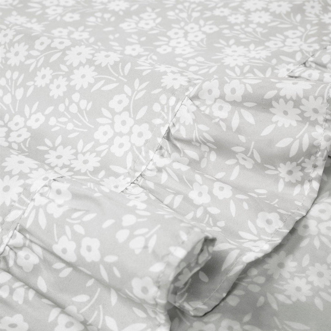 King Size Grey Ruffle Floral Polyester 6 Piece Sheet Set