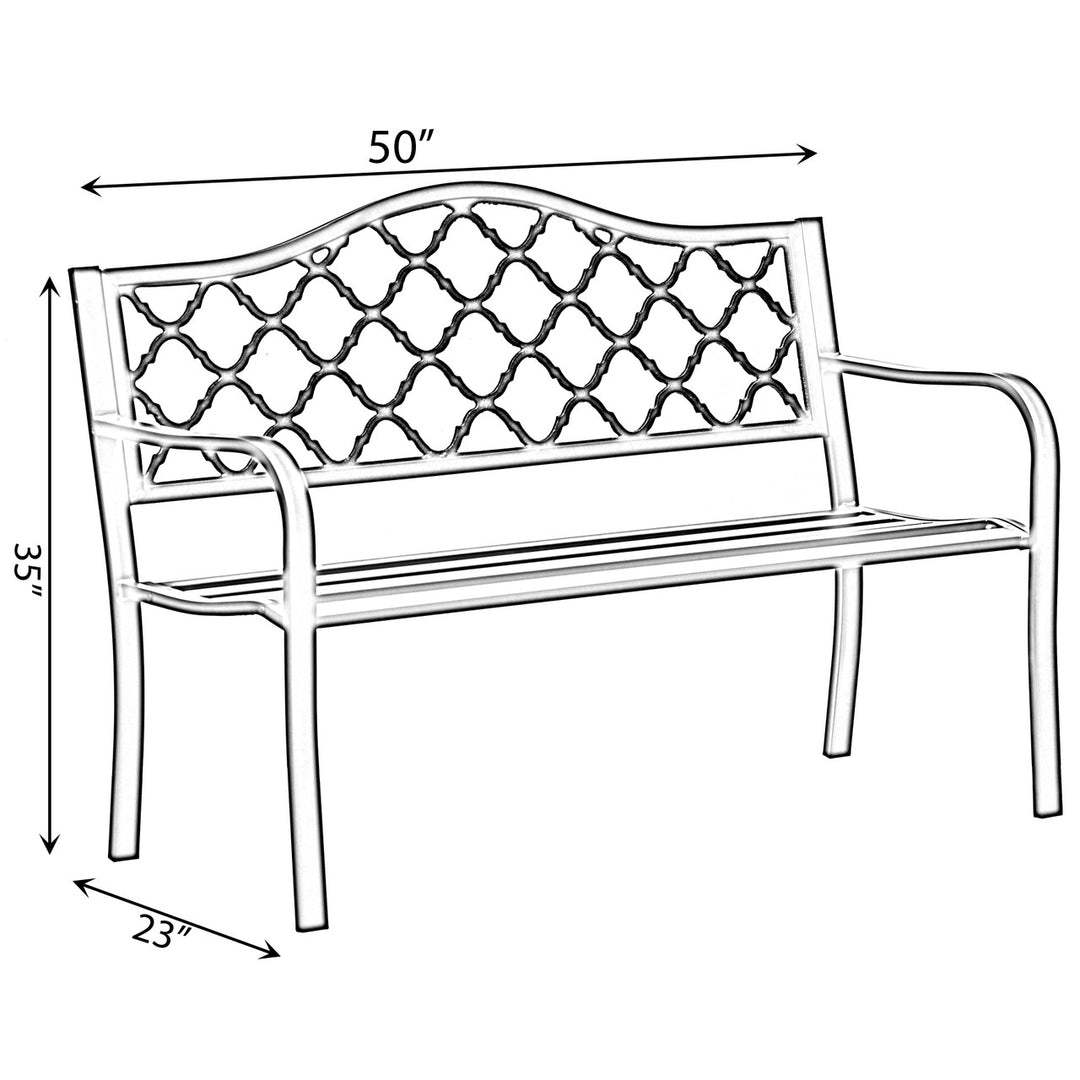 Gardenised Outdoor Garden Patio Steel Park Bench Lawn Decor with Cast Iron Back, Black Seating bench for Yard, Patio, Garden and Deck Dimensions
