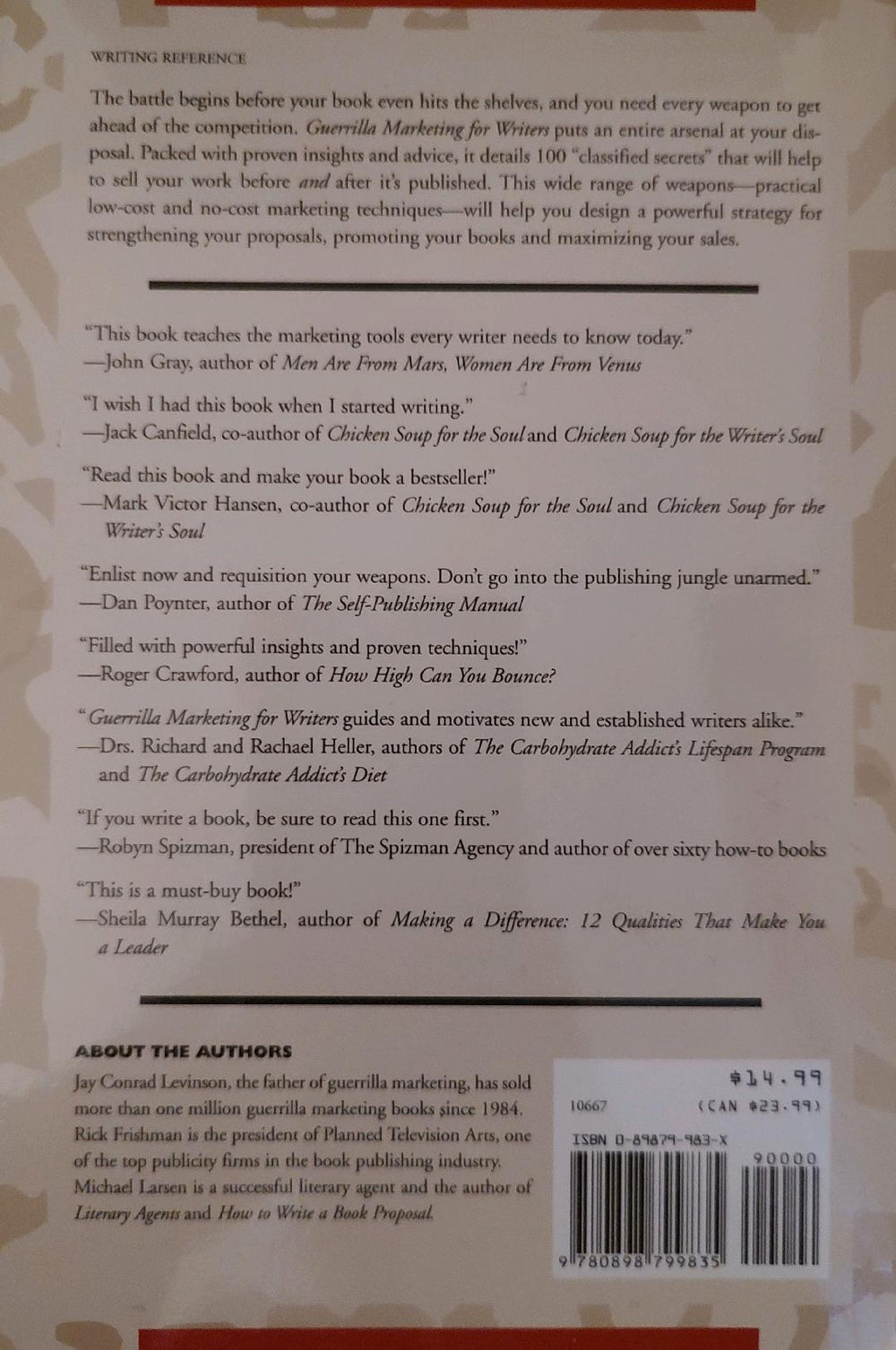 Guerrilla Marketing for Writers Book Back Cover