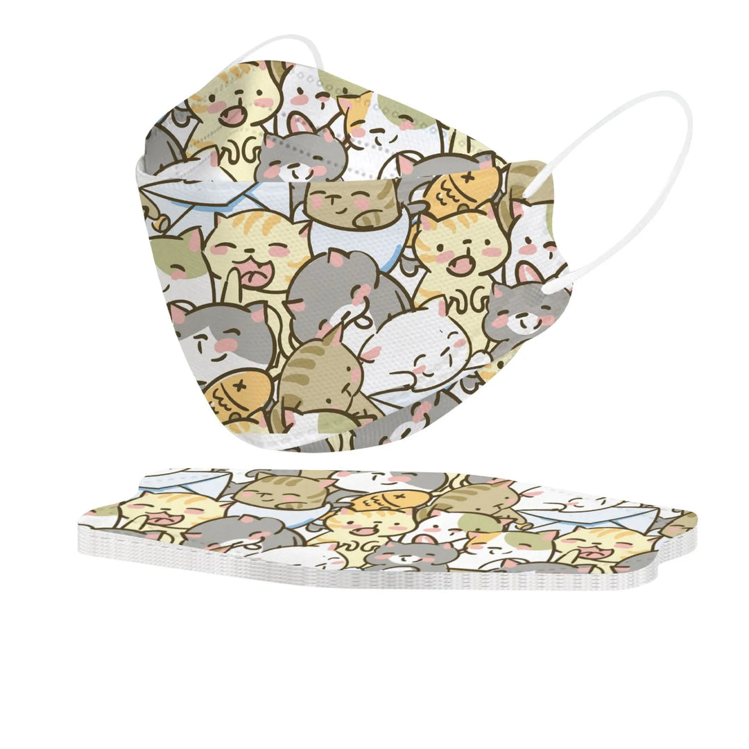 Cartoon cat-patterned face mask on a white background.