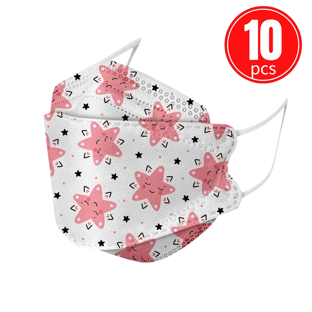 Pack of 10 star-patterned face masks on a white background.