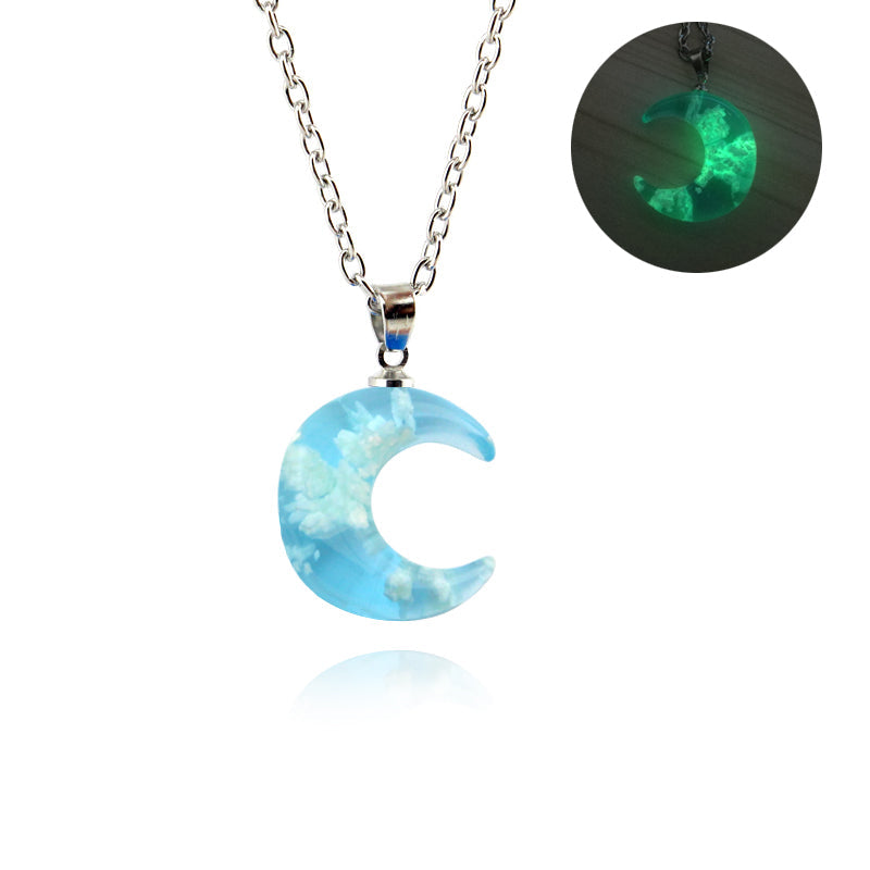 Cloudy Sky in Moon Blue Resin Sphere Necklace Pendant White Clouds