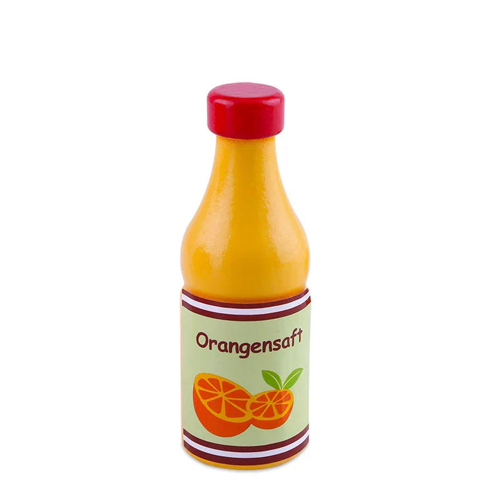 Toy bottle labeled with an orange design on a white background.