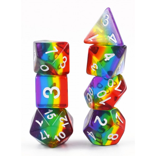 Translucent Rainbow Aurora Poly Dice Set Red Yellow Green Blue (7) New RPG DnD