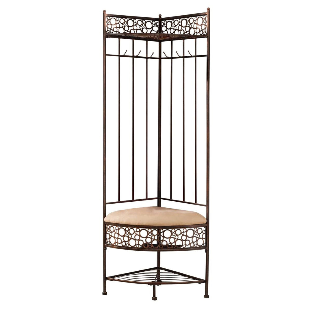 Metal Corner Hall Tree Foyer Entryway Shoe Storage Bench Coat Rack in Copper