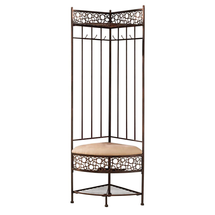 Metal Corner Hall Tree Foyer Entryway Shoe Storage Bench Coat Rack in Copper