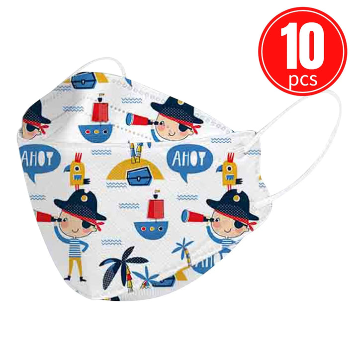 Children's pirate-themed face mask with 10 pieces label on a white background.