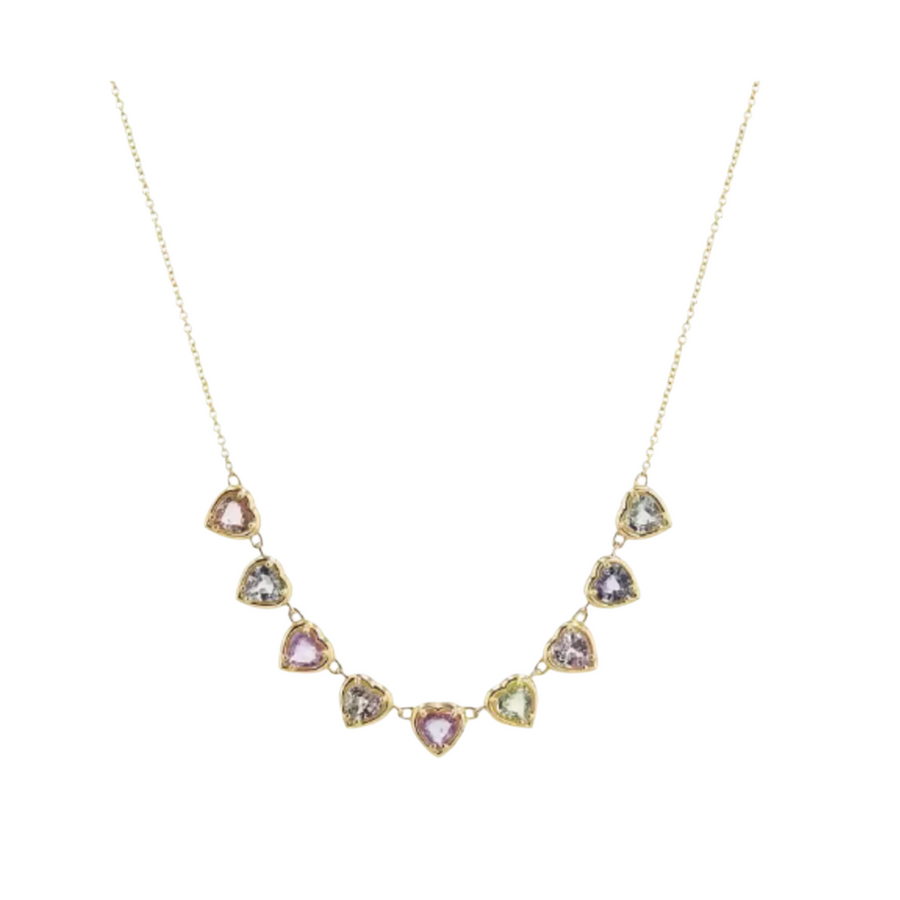 Hearts All Around Necklace - Colorful CZ Heart Charms | 14K Gold Plated Sterling Silver
