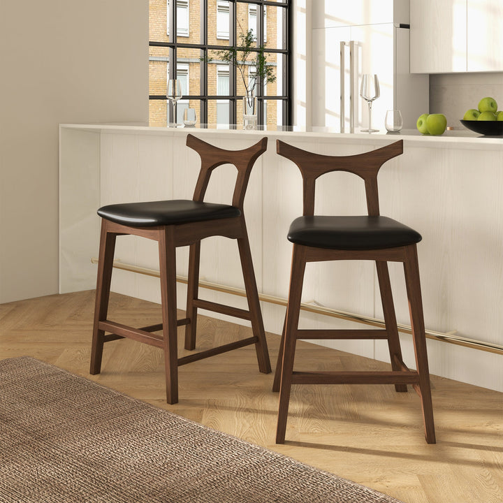 Hester Solid Wood Upholstered Square Bar Chair (Set Of 2) Pair