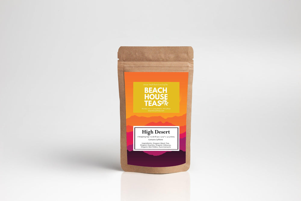 Beach House Teas High Desert tea package on a white background.